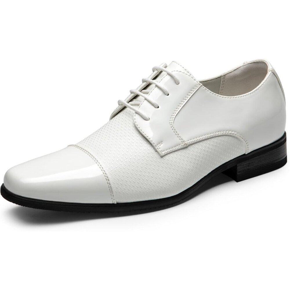 Bruno Marc Men's White Tuxedo Shoe Slip on Classic Patent Velvet Leather Loafers